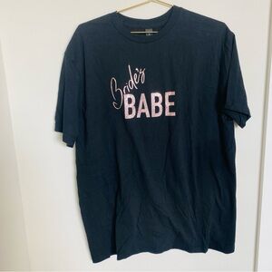 Bride’s babe pink glitter text black tshirt bridal party wedding large